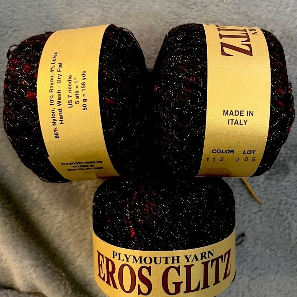 Plymouth Yarn Eros Glitz Italian Collection Color 112 Lot 205 3 Skeins